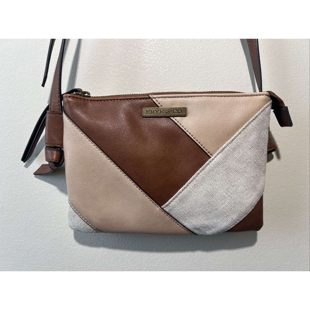 Frye and Co Patchwork Crossbody Purse Women Western Boho Neutral Brown Classic